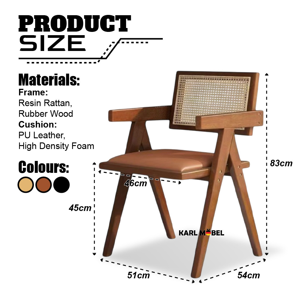 Rattan Chair Cushion Dining Armchair Kerusi Rotan Solid Wood Back Chair ...