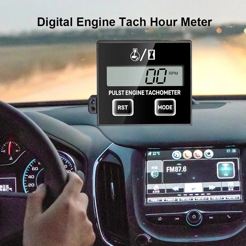 LCD Digital Tachometer Inductive Engine Tachometer Waterproof Tach Hour ...