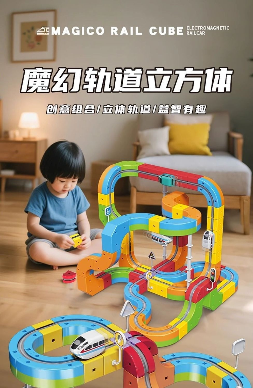 Rail Cube electric train track toy building blocks track car boy puzzle ...