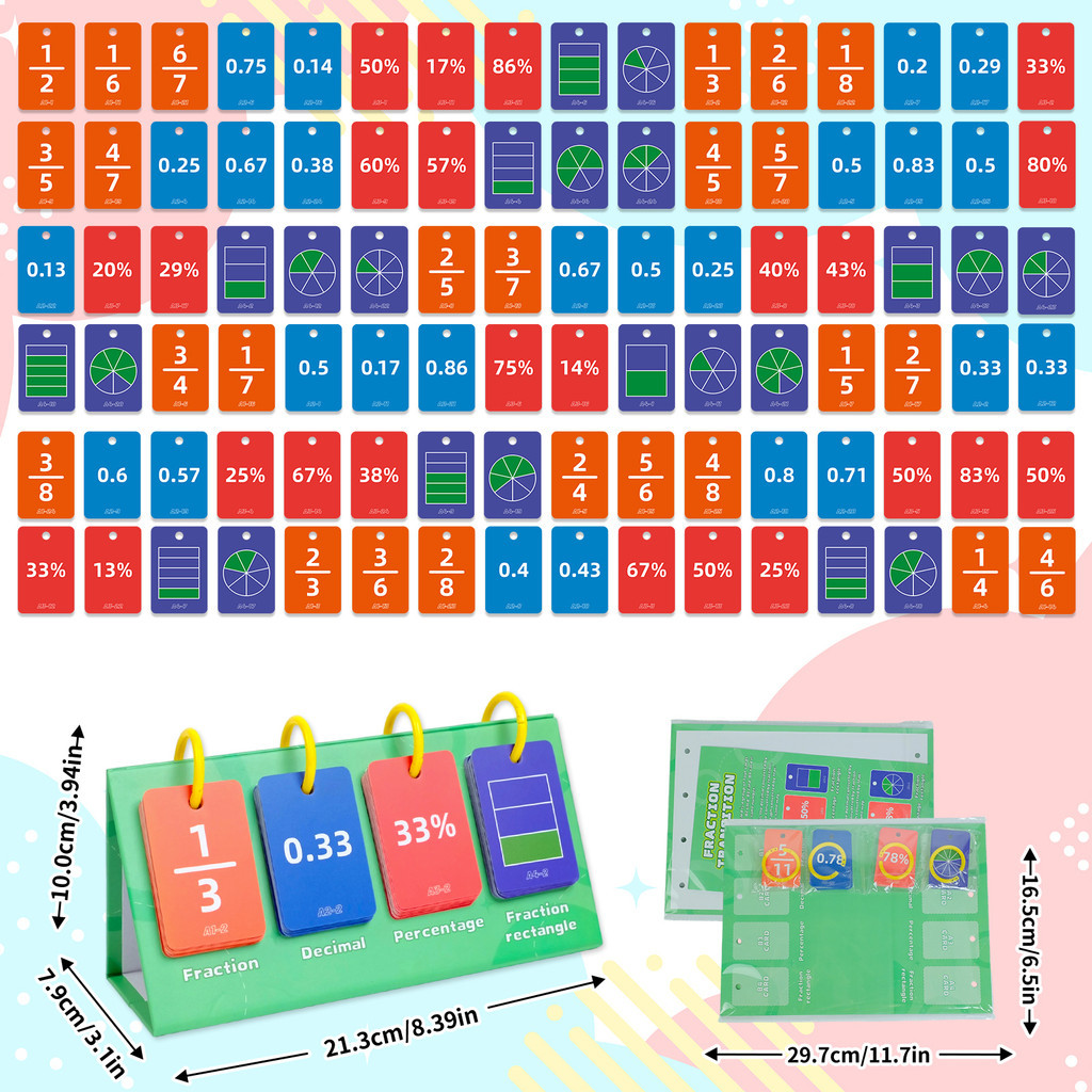 104Pcs Fraction Percentage & Decimal Educational Math Cards for ...