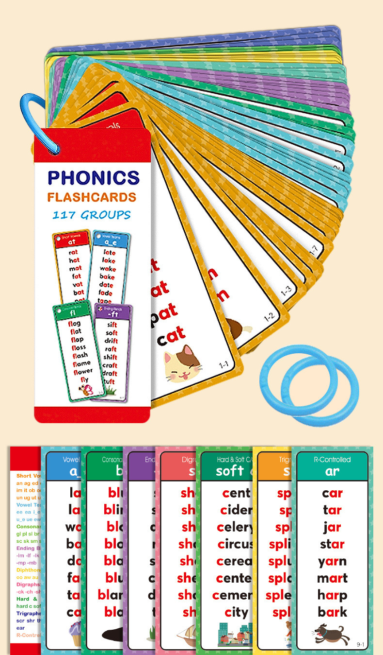 60PCS English Phonics Flash Cards Kids Montessori Early Learning game ...
