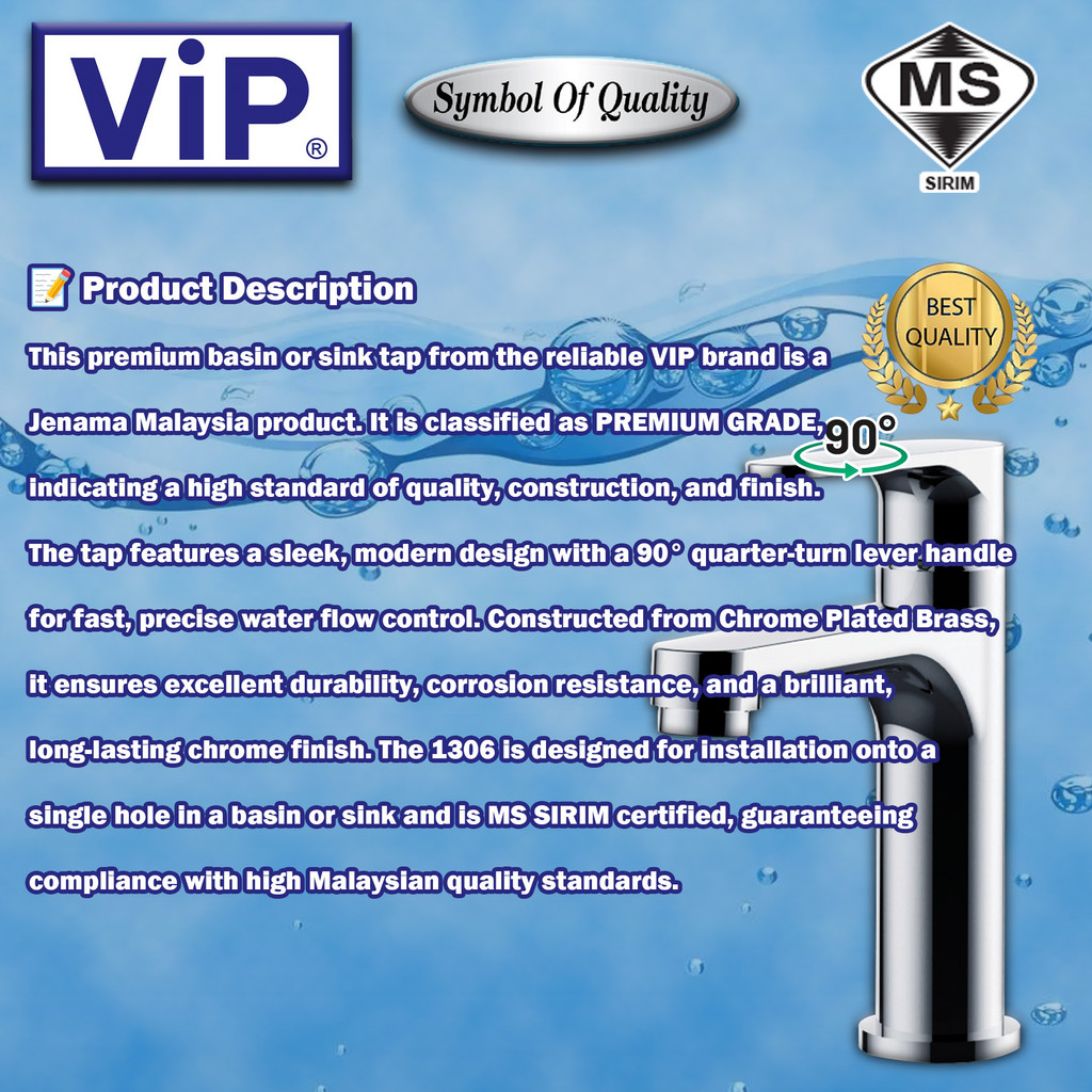 VIP HEAVY DUTY CHROME PILLAR TAP BASIN TAP 100% BRASS BODY #1306 1306 ...