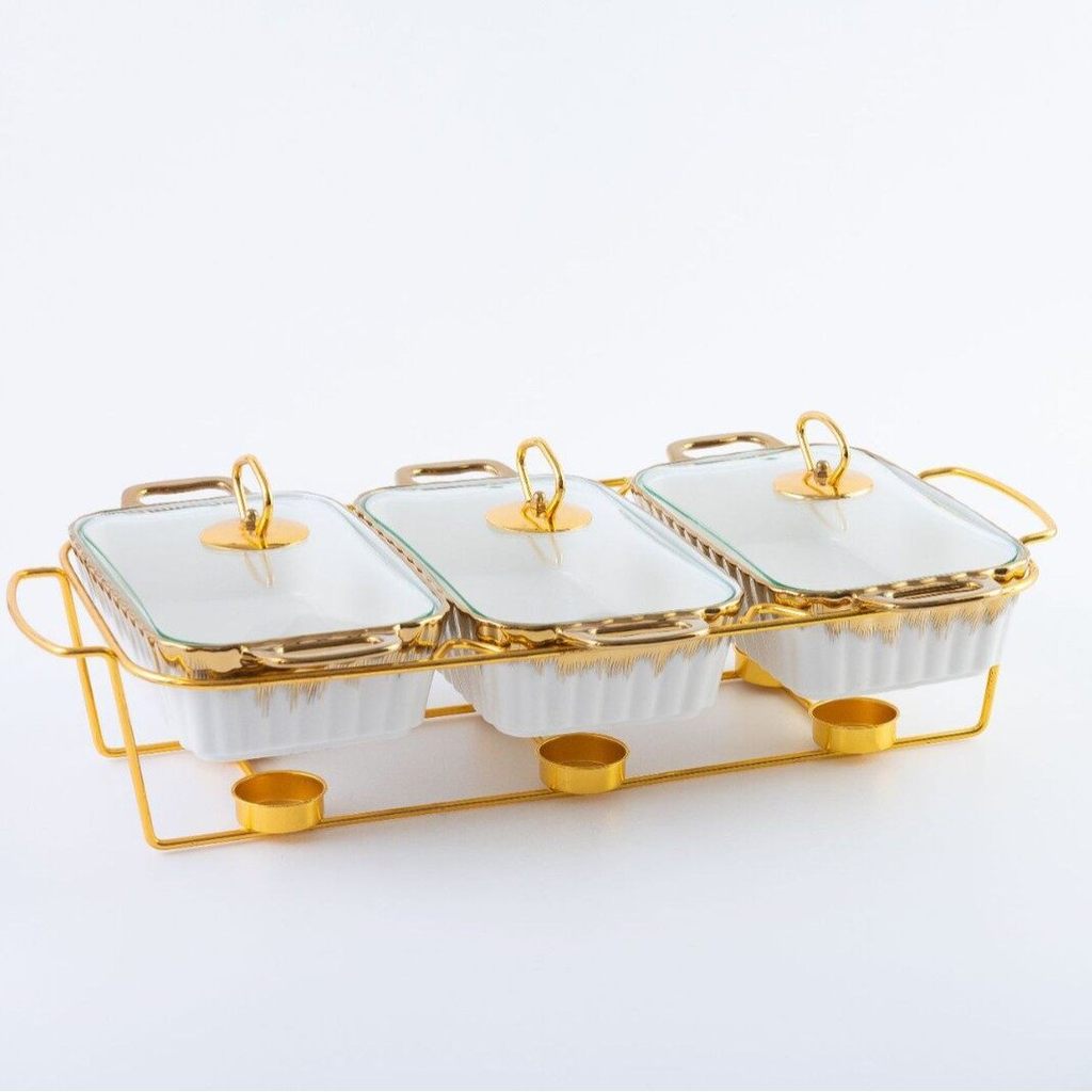 3 Pcs. 1.0L Casseroles With Gold Plated Rack Casserole Dish with Glass ...