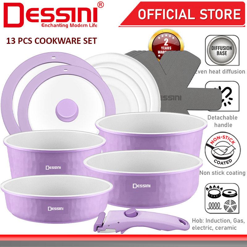 DESSINI ITALY CLIPEASE 13 PCS Detachable Handle Induction Casserole Pot ...