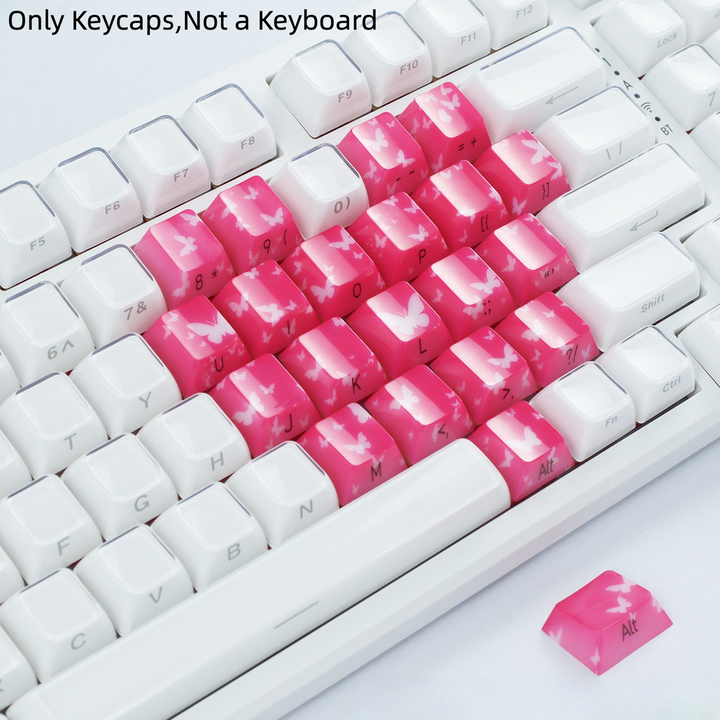 Cherry Butterfly Transparent Heart Side Engraved Keycap Added Pink ...