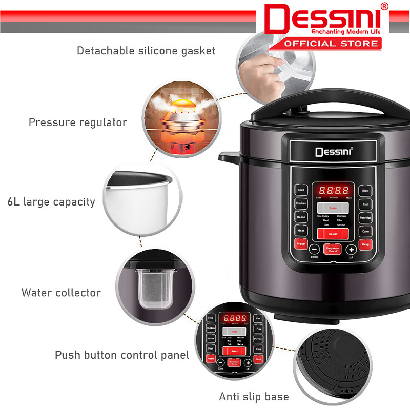 DESSINI ITALY 10IN1 Electric Digital Pressure Cooker Non-stick ...