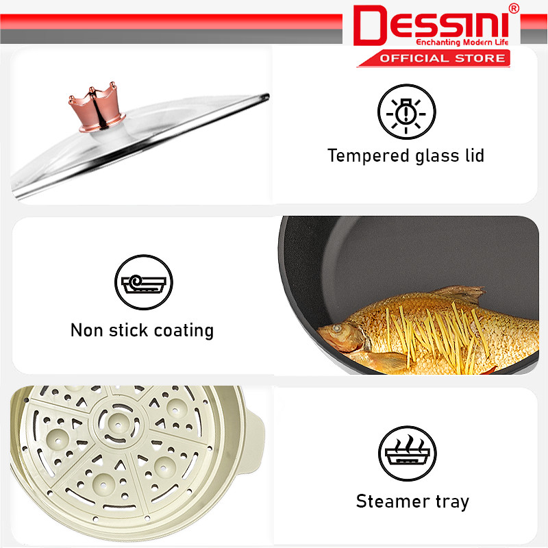 DESSINI ITALY Electric Cooker Steamboat Hot Pot Non Stick Frying Wok ...