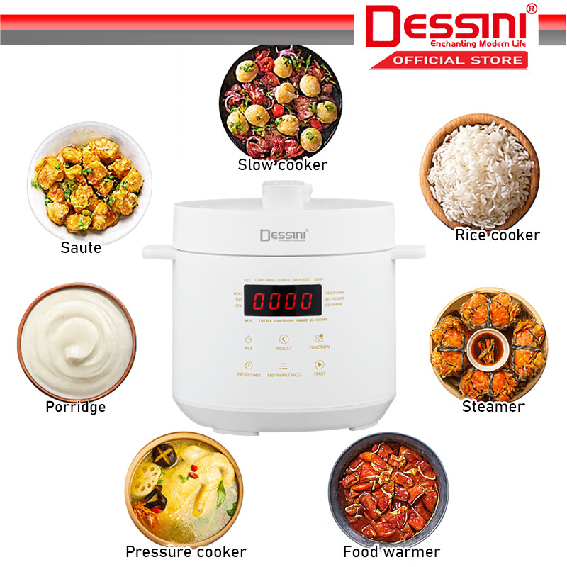 DESSINI ITALY Electric Digital 3L Pressure Cooker Non-stick Stainless ...