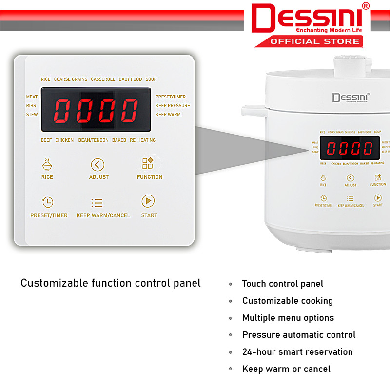 DESSINI ITALY Electric Digital 3L Pressure Cooker Non-stick Stainless ...