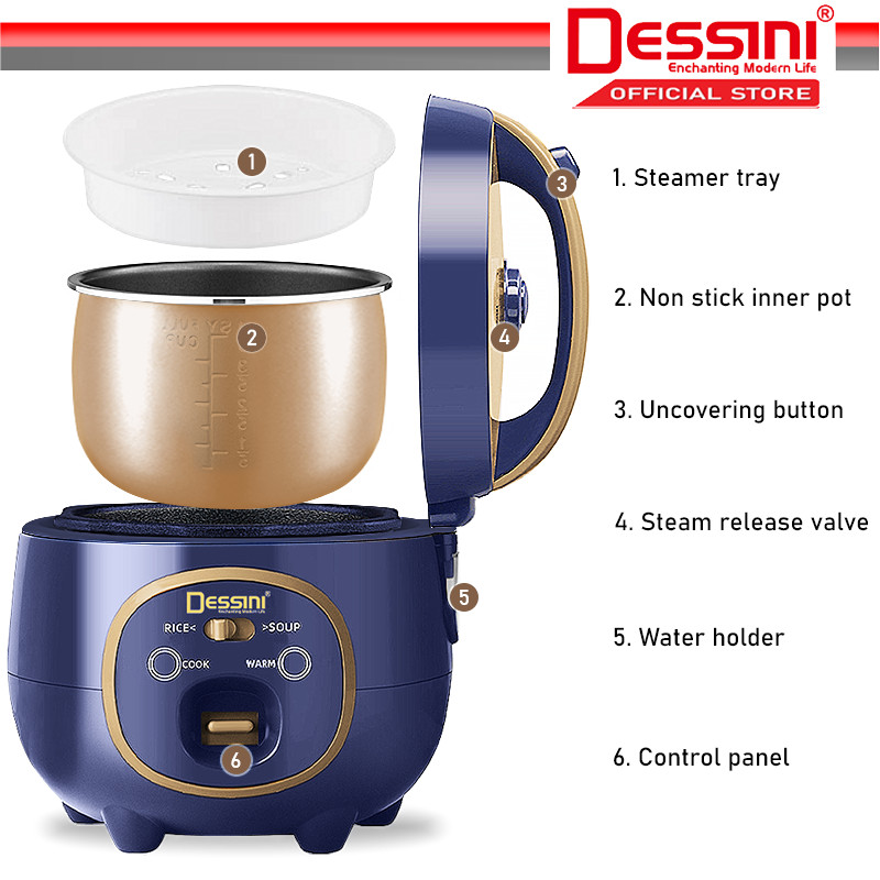 DESSINI ITALY 5.0L Electric Rice Cooker Non Stick Aluminium Inner Pot ...