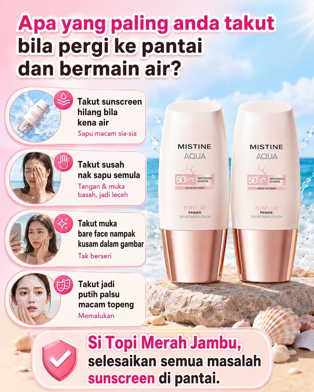 Mistine whitening high SPF sunscreen 蜜丝婷防晒 Long-Lasting skin care 2-in ...