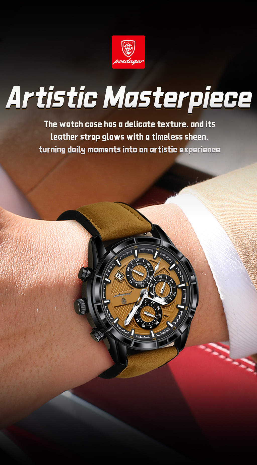 POEDAGAR Watch, Luxury Top Leather Date Chronograph Waterproof Night ...