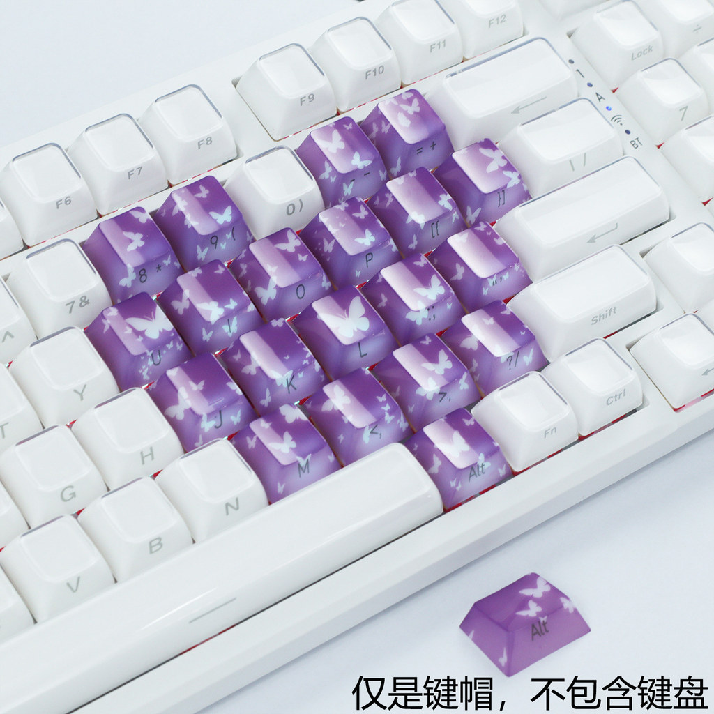 Cherry Butterfly Transparent Heart Side Engraved Keycap Added Pink ...