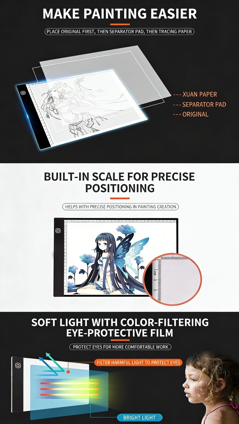 A3/A4 LED Light Drawing Board Adjustable Light Animation Drawing Pad ...