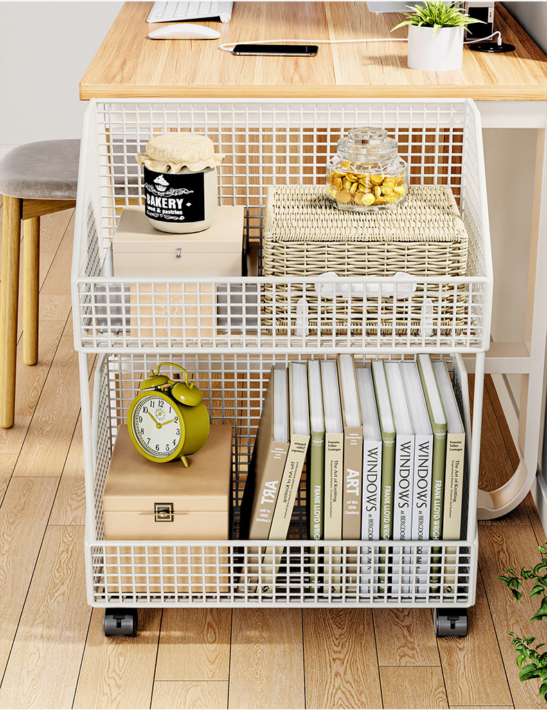 Movable Deskside Bookshelf Book Organizer Floor-to-ceiling Double-layer ...
