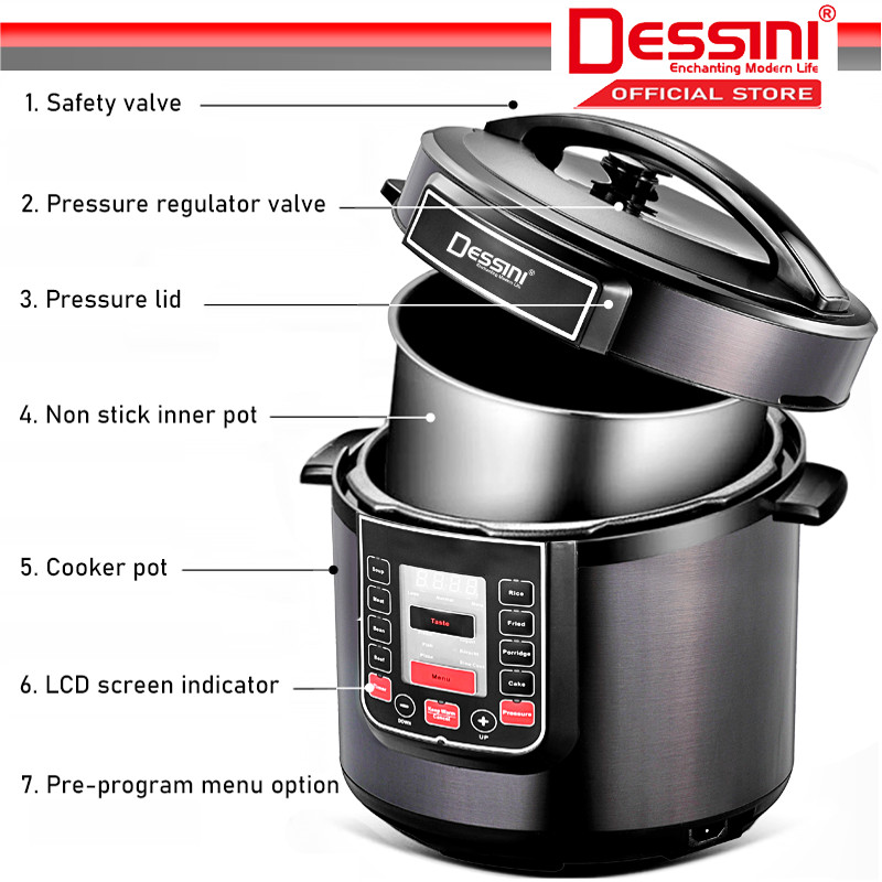 DESSINI ITALY 10IN1 Electric Digital Pressure Cooker Non-stick ...