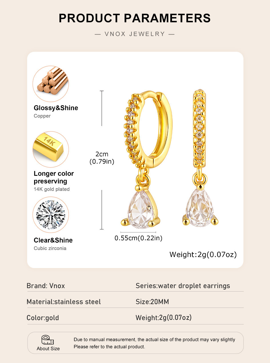 Vnox Shiny Zircon Cubic Drop Earrings,Women Gold Plated Hypoallergenic ...