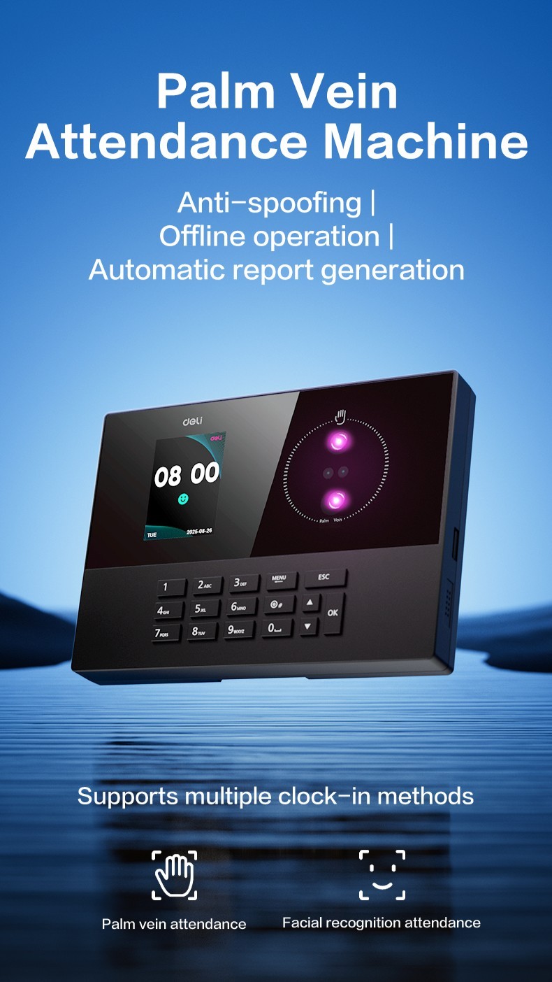 Deli Smart Employee Attendance Machine Palm Vein + Face Recognition ...