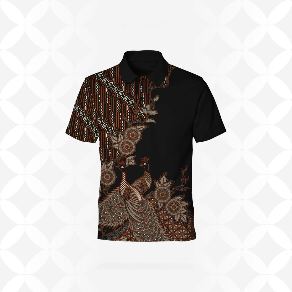 Men's Batik Polo Shirt - Indonesian Traditional Peacock Pattern Short ...