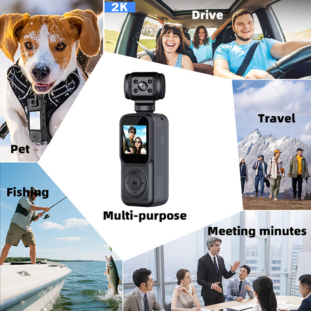 2K Ultra HD Handheld Mini Camcorder Portable 270° Rotatable Vlog Wifi ...