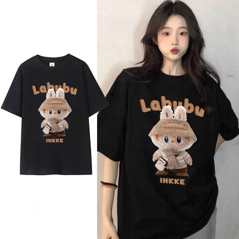 ACE BEAUTY 100% Cotton LABUBU Cartoon Printing Woman Tees Women Baggy ...