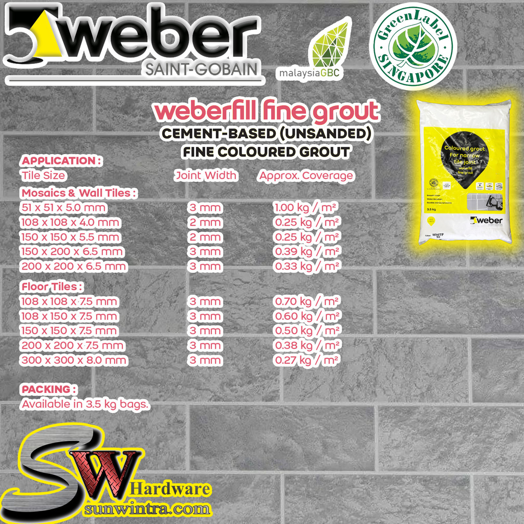 WEBER SAINT-GOBAIN COLOUR GROUT WEBERFILL FINE GROUT 3.5KG Wall Floor ...