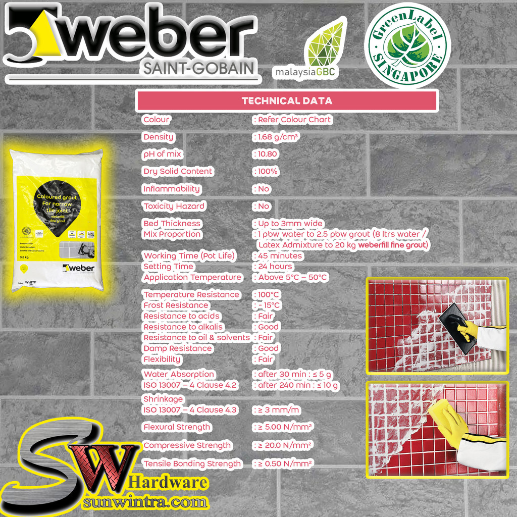 WEBER SAINT-GOBAIN COLOUR GROUT WEBERFILL FINE GROUT 3.5KG Wall Floor ...