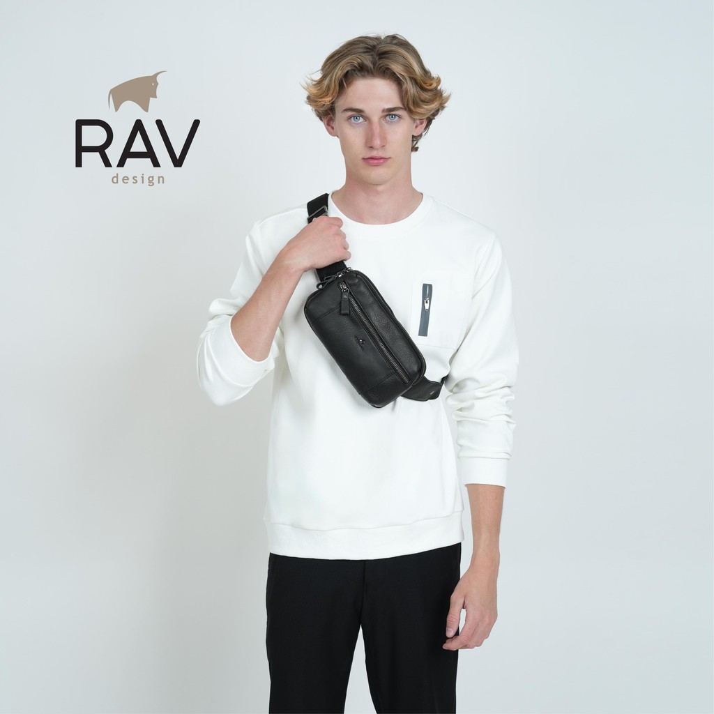 RAV DESIGN Men's Waist Bag / Genuine Leather / Black / RVY545G3 ...