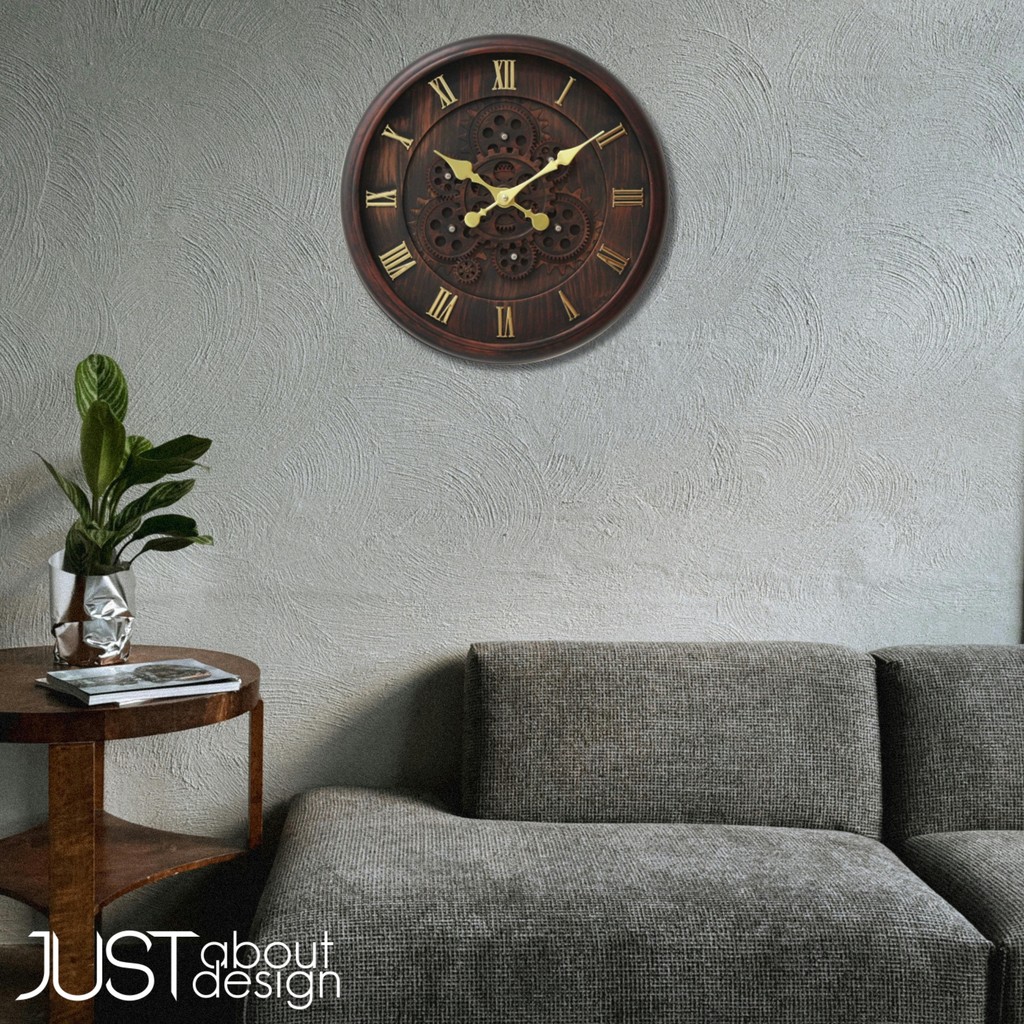 Jam Hiasan Dinding Gear Bergerak Wall Clock Movable Gear Design Roman ...