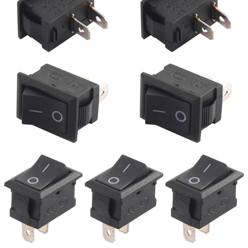 Black Snap-in Rocker Switch 2 Pin Power Switches SPST Boat-Shape Push ...