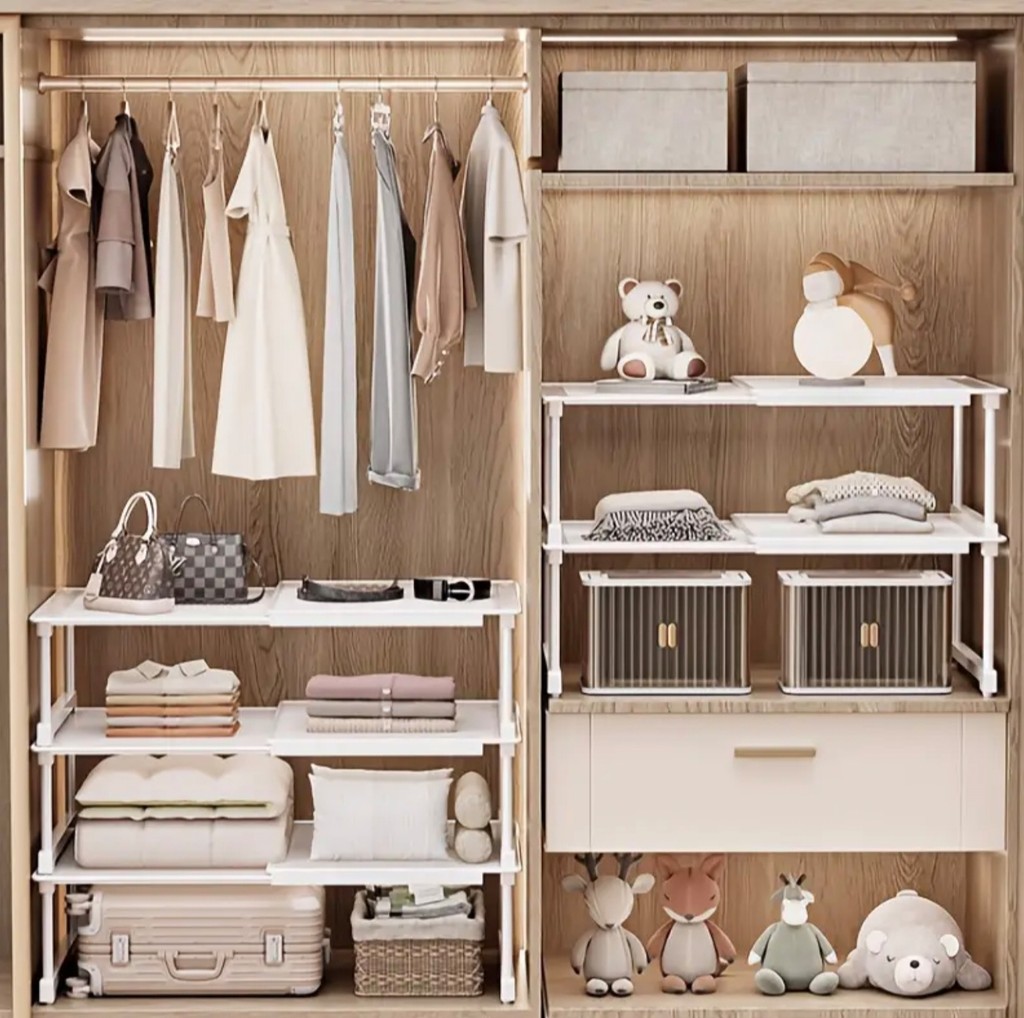 Organizer Wardrobe Shelf Metal Closet Rack Expandable & Stackable ...
