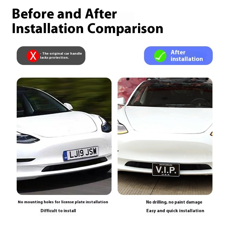 For Tesla Model Y / 3 Portable Retractable License Plate Frame No-drill ...