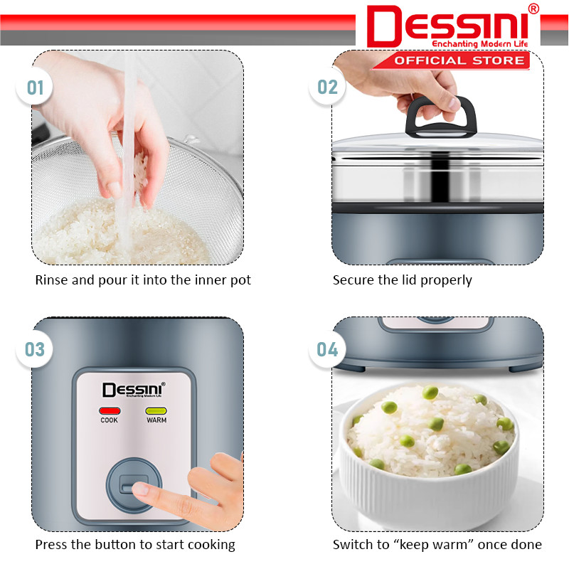 DESSINI ITALY 2.0L Electric Rice Cooker Non Stick Aluminium Inner Pot ...