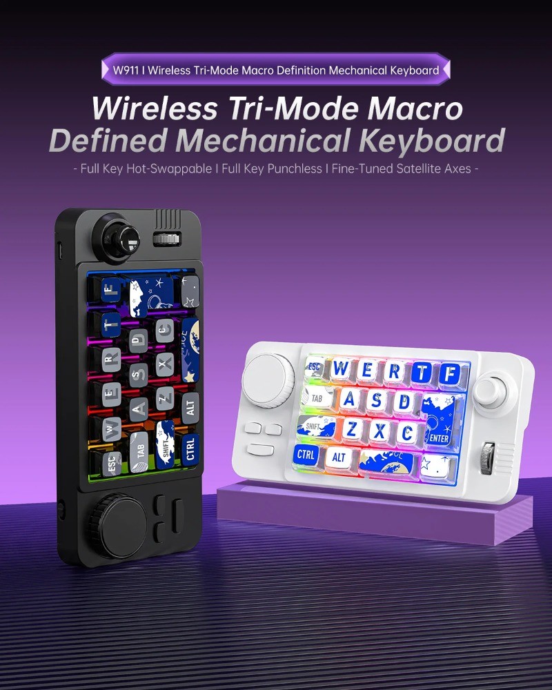 MKESPN W911 Mini Mechanical Keyboard Tri Mode RGB Macro Programming Hot ...