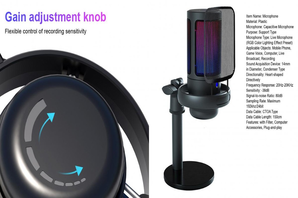 [Ft] Rgb Pc Microphone Computer Microphone with Filter Rgb Gaming ...