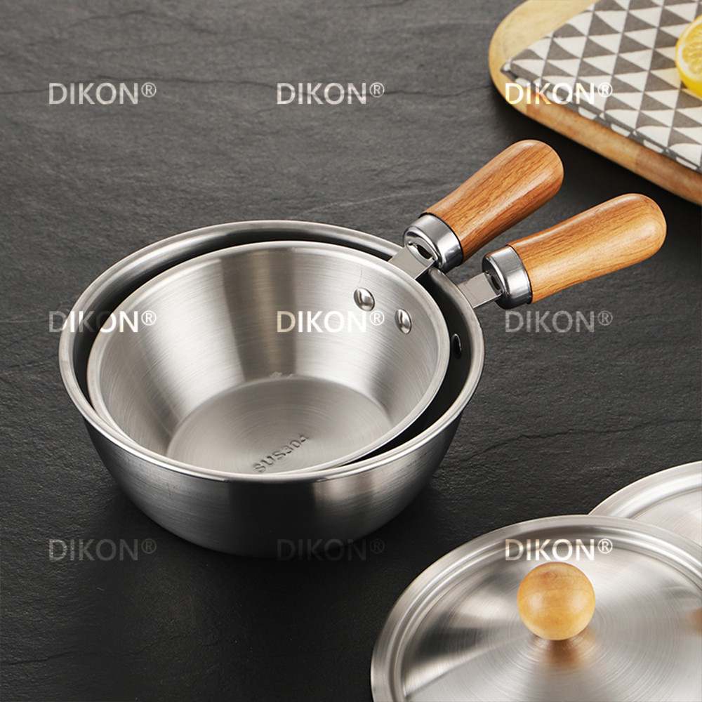 Small Cooking Pot 304 Stainless Steel Ramen Pot Walnut Wood Handle Soup ...