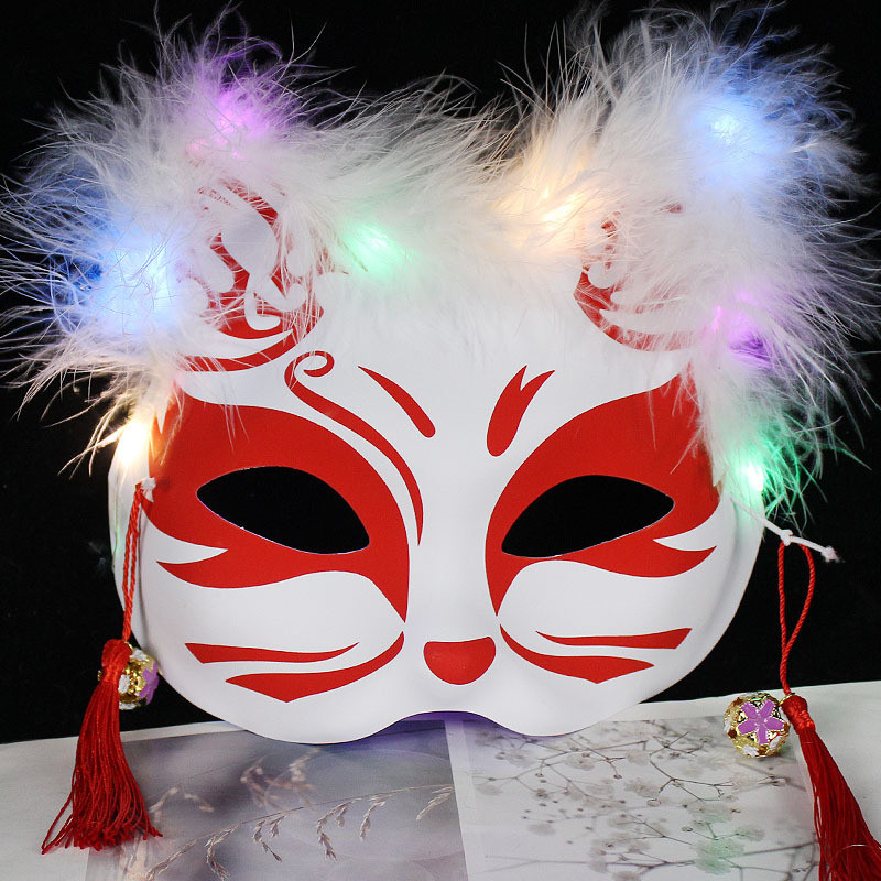 Luminous Feather Fox Mask Half-Faced Cat Two-Dimensional Anime Antique ...