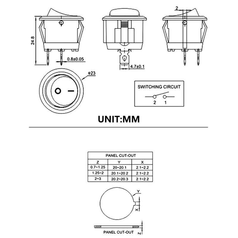 5/20pcs Round Rocker Power Switch 6A 250V 2 Pin 2 Position ON OFF Boat ...