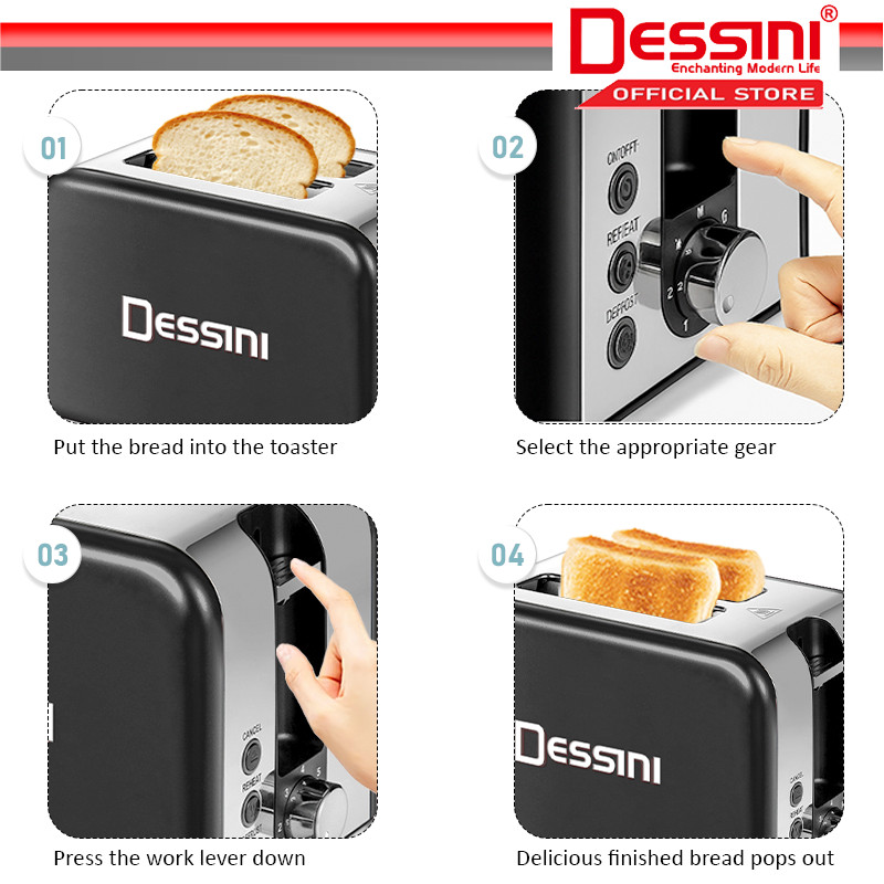 DESSINI ITALY 2 Slide Double Sided Electric Bread Toaster Sandwich ...