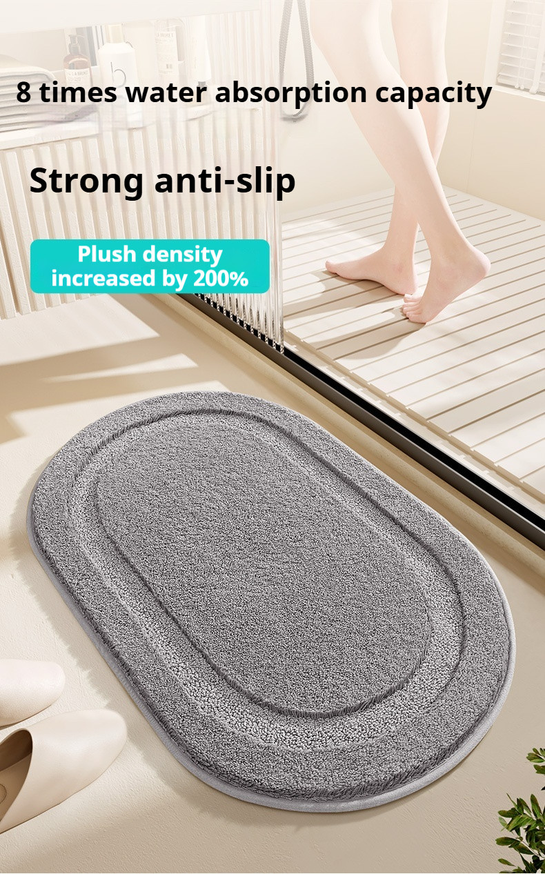 Flocking Oval Bathroom Rug Anti Slip Water Absorb, Thickened Super ...