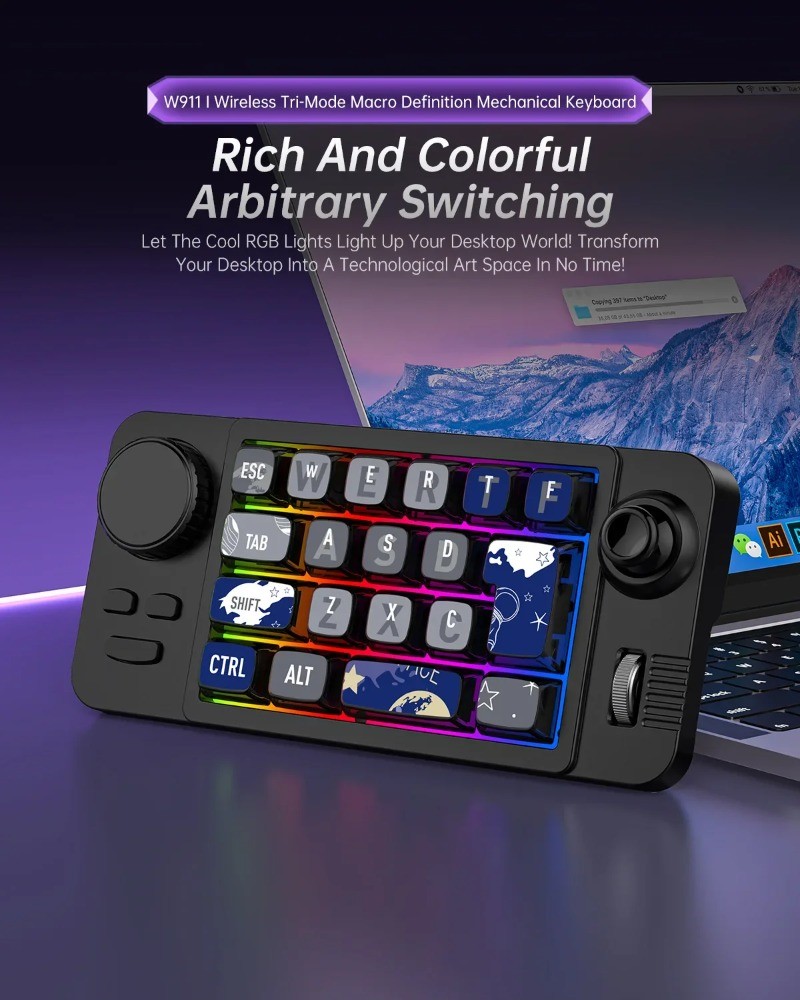 MKESPN W911 Mini Mechanical Keyboard Tri Mode RGB Macro Programming Hot ...
