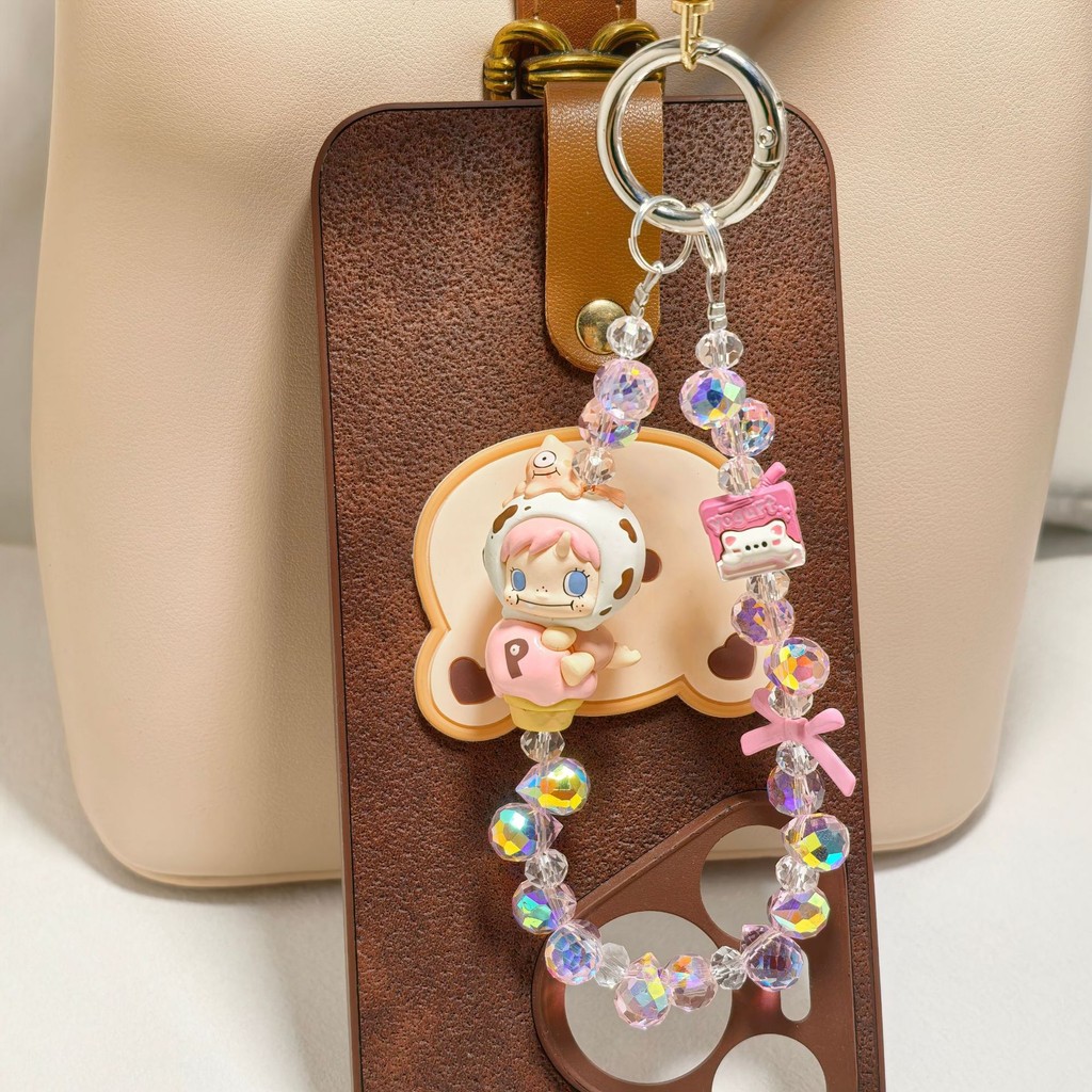 Mobile Phone Chain Crystal Beaded Slip-On Keychain Pendant Girls Unique ...