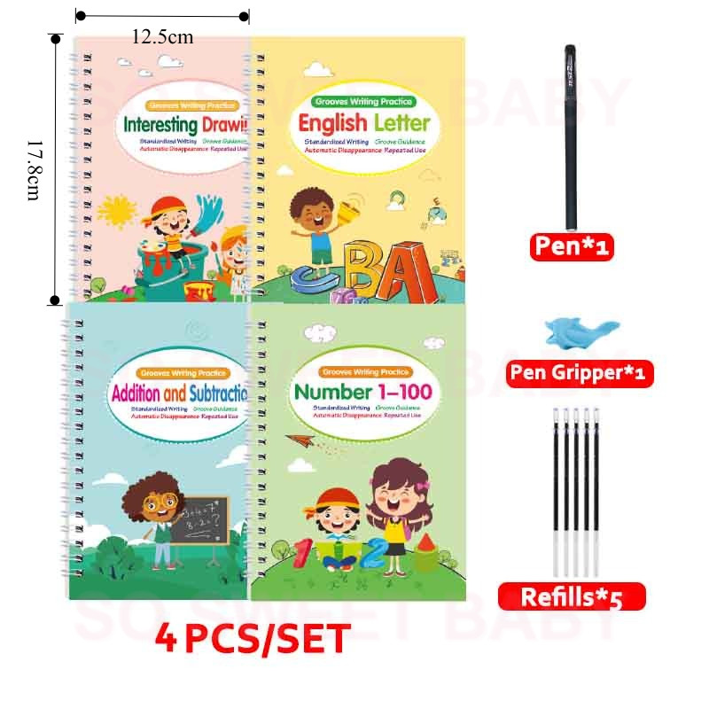 4 Book/Set Magic Ink Copybooks for Kids Children Reusable Early ...