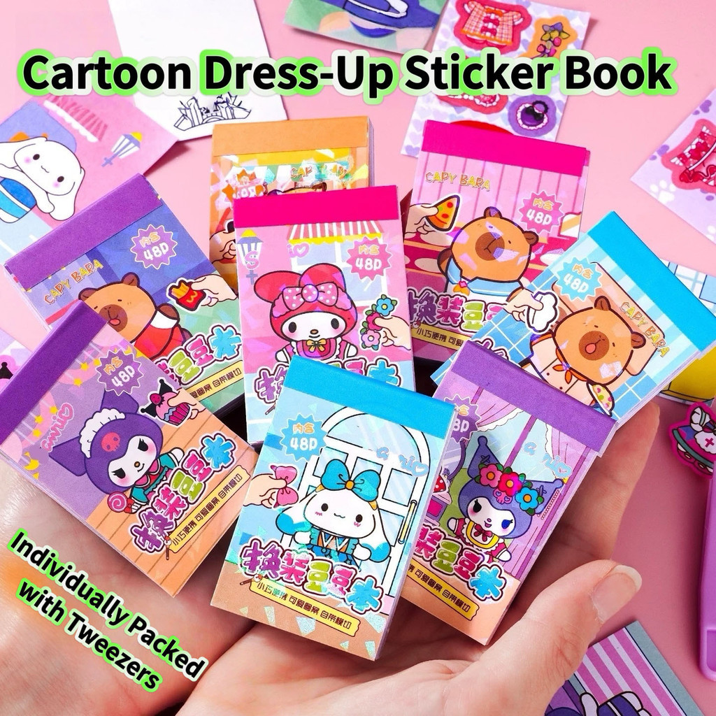 Mini Cartoon Dress-Up Sticker Book for Kids Quiet Play No-Cut DIY Cute ...