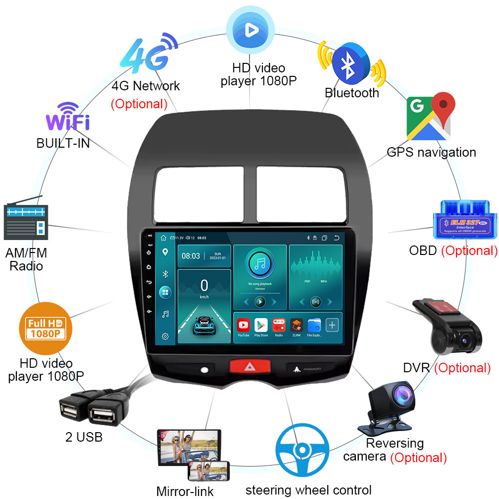 2 64G Autoradio 10 Android13 CarPlay Für Mitsubishi ASX 2010-2016 GPS