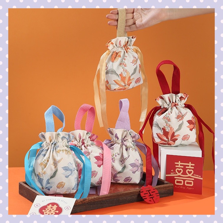 Spring Beg Doorgift Pouch Bag Canvas Floral Gift Bag Cute Goodies Bag ...