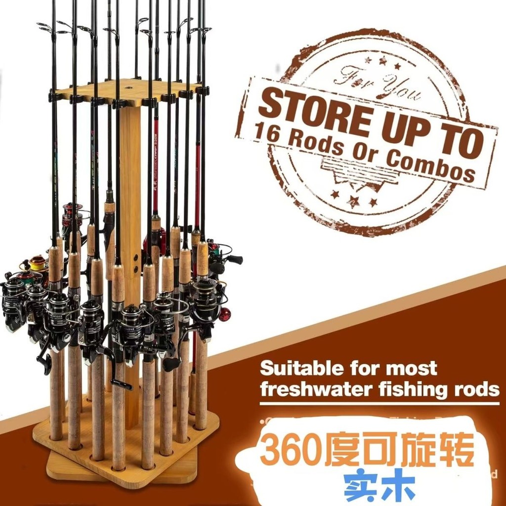 mHOT!! Rotating Solid Wood Fishing Rod Rack Display Rack Floor-standing ...
