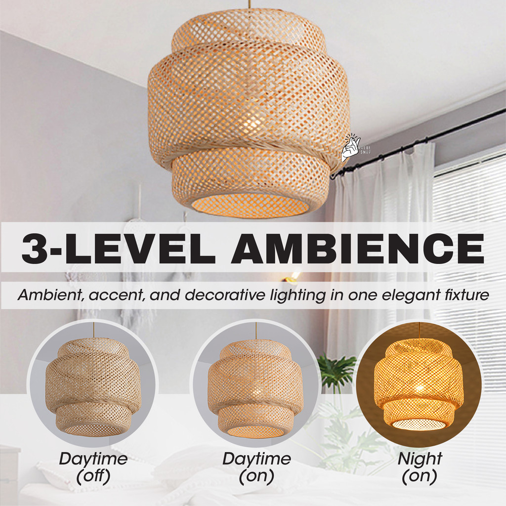 Ceiling Light Rattan Chandelier Lampu Rotan Gantung Hanging Rattan ...