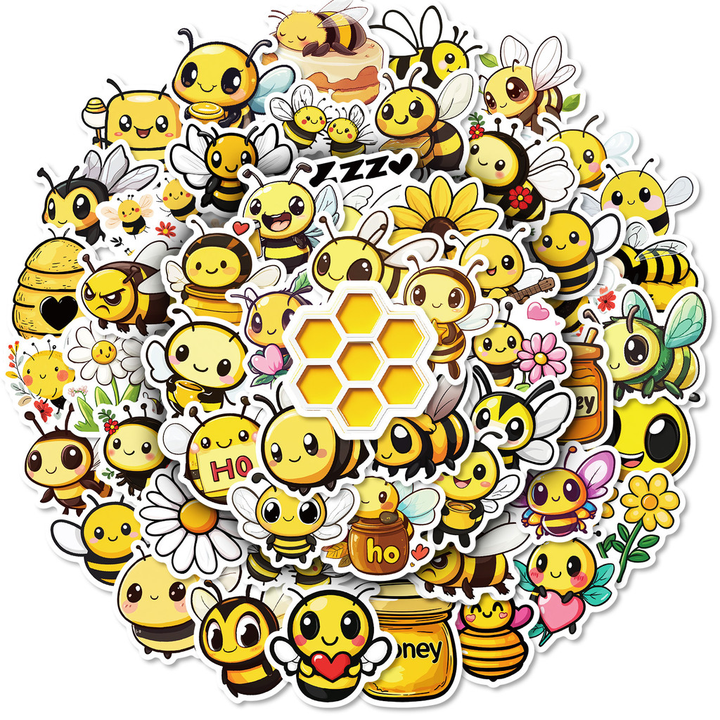 50 Pieces New Style Cute Fun Bee Cartoon Stickers - Waterproof Self ...