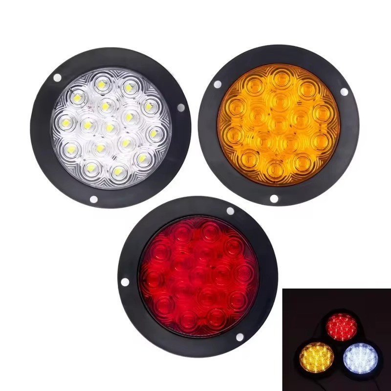 QSC 4 Round Stainless Steel Red 16 LED Truck Brake Stop Turn Tail